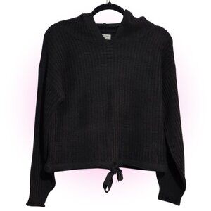 NWT TEXTURED WOVEN TIE FRONT WOMEN'S CROPPED SWEATER HOODIE